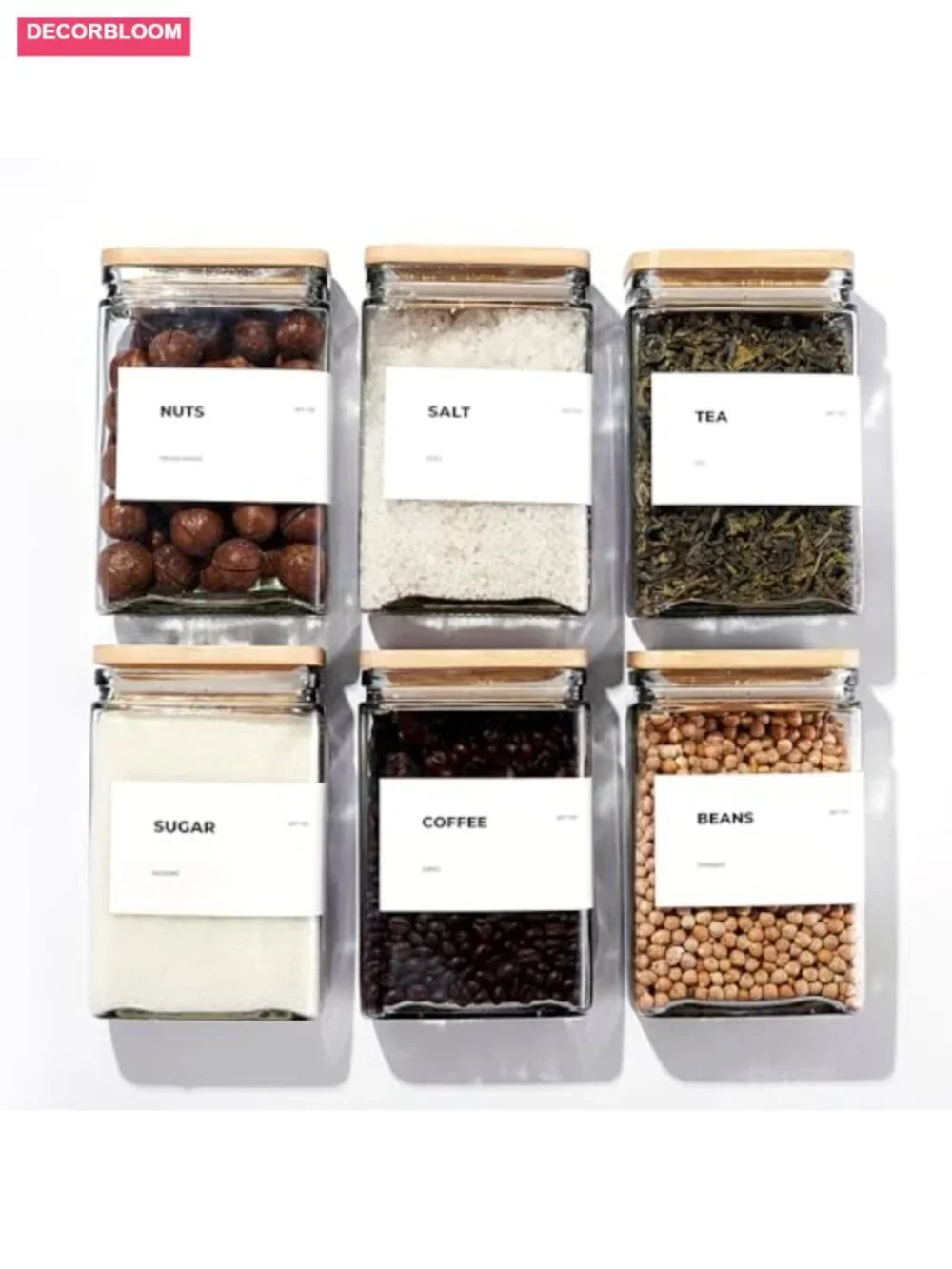 Glass Storage Jars with Airtight Bamboo Lids Set of 6